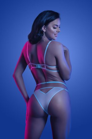Fantasy Lingerie - PRISMATIC Iridescent glow-in-the-dark cut-out cup bra & adjustable cage panty - FL-GL2130