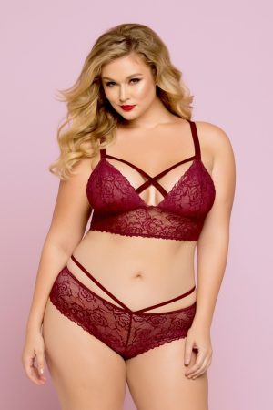 Rose Galloon Lace Bralette With Lattice Back Detail And Picot Elastic Trim - STM10784X