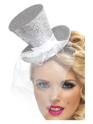 Fever Mini Top Hat on Headband, Silver - FV21192
