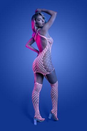 Fantasy Lingerie - METAMORPHIC Glow-in-the-dark bodystocking dress; glows pink - FL-GL2550