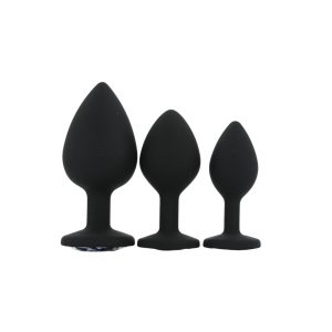 Toosh Silicone Butt Plug Black Set of 3 Clear Stone